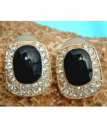 Vintage Signed Roman Earrings Rhinestones Black Glass Stone Pierced - £19.94 GBP