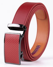 HOT Red Mens Leather Belt No Holes Ratchet Belt - Automatic Buckle Adjus... - £17.93 GBP