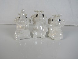 Vintage Set of 3 White Iridescent Baby Elephants With Butterflies on The... - $14.11