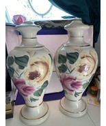 Pair Hand Painted Artist Signed Ceramic Lamp Bases Floral 16&quot; Tall By 7&quot;... - $25.00