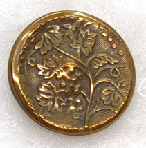 Antique Brass Art Nouveau Etched Floral Design Button Victorian Age 15mm - $7.50