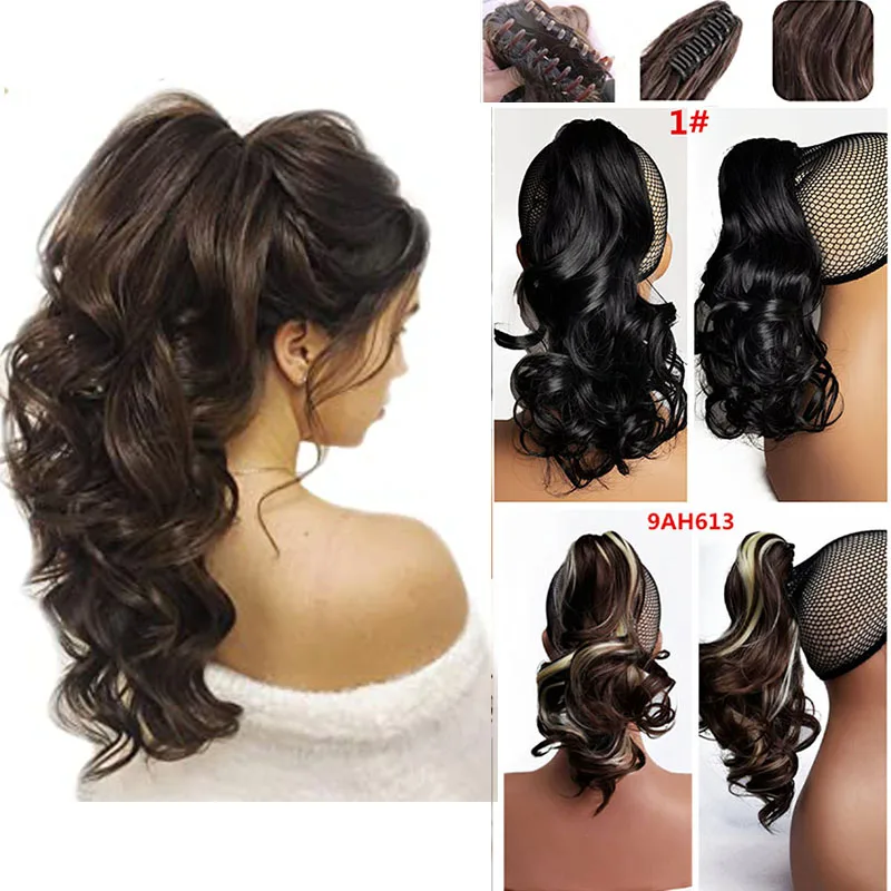 SuQ Long Curly Hair Extensions Ponytail Hair 14Inch Claw Clip On Wavy Heat - £18.65 GBP