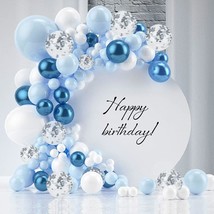 Blue Balloon Garland Arch Kit 122 Pcs Metallic Blue White And Silver Confetti La - £21.24 GBP