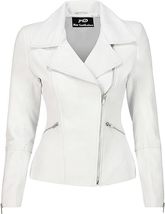 Women&#39;s Asymmetrical Zip-Up Real Lambskin Leather Motorcycle Jacket - Casual  - £93.97 GBP