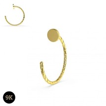 9K Yellow Gold 3mm Button Top Open Laser Cut Nose Hoop 8mm Ring - £53.58 GBP+