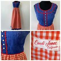 Vintage Candi Jones California Dress size S Blue Red Gingham Dirndl Rick... - $69.95