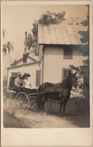 RPPC Man and Woman Large Hat Victorian Horse Draw Carriage Postcard U17 - £7.15 GBP
