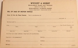 Vintage Wycoff &amp; Hurst Order Blank Birmingham Alabama Wholesale Cars Tru... - $4.94