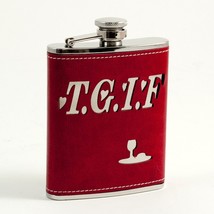 Bey-Berk Red 6 oz Leather T.G.I.F. Flask with Stitching One Size - £35.20 GBP