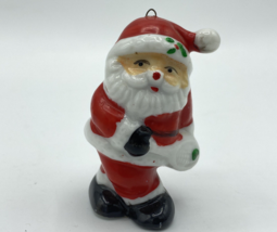 Vintage Santa Claus Playing Tennis Porcelain Christmas Ornament  2&quot; - £11.67 GBP