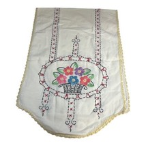 Victorian White Cotton Floral Embroidered Table Runner Crocheted Lace Ed... - $46.74