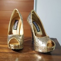 Funtasma NEW Twinkle Pumps Gold Glitter Peep Toe High Heels Glam Glitz Size 5 - £29.76 GBP