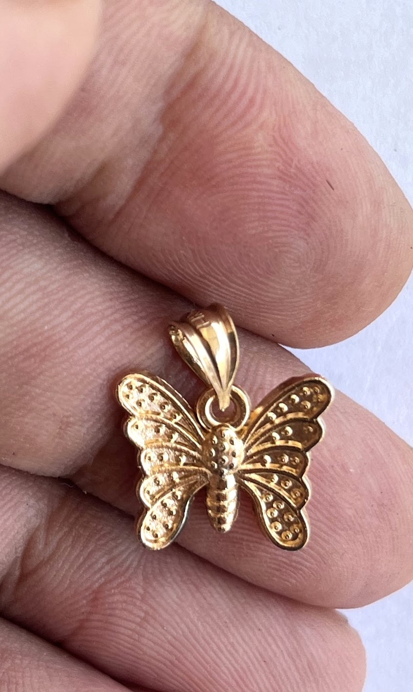 14K yellow gold butterfly charm pendant - $145.00