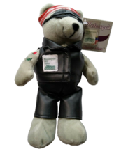 Motorcycle Grey Leather Bear In Bandana Stamp Plush Toy Doll Figure Tags 2003 - £23.53 GBP
