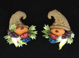 Vintage Thankgiving Horn of Plenty Earrings Polymer Clay Signed HEF Hand... - £38.14 GBP