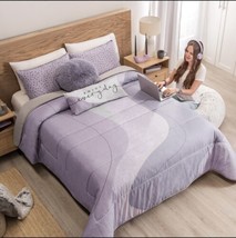 Lavender &amp; Gray Teens Kids Girls Reversible Comforter Set 5 Pc Queen Size - £95.25 GBP