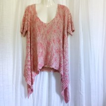 VERTIGO Sweater Knit Top High Low Pink Cream Short Sleeve Scoop Neck Siz... - £43.22 GBP