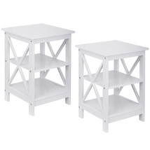 2 Packs Sofa Side End Table X Design Mdf Wood Frame Indoor Display Stand, White - £97.22 GBP