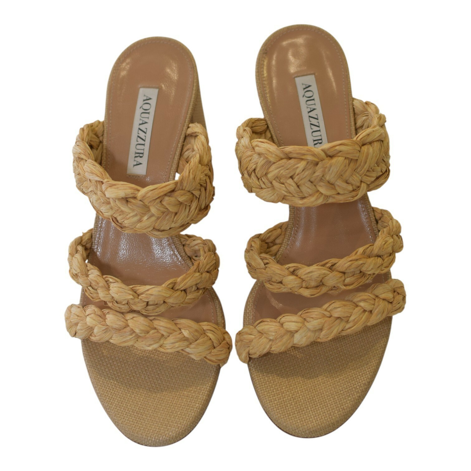 Aquazzura Costiera 50 natural beige raffia sandals medium heels size 38,5-8,5US Item image 5