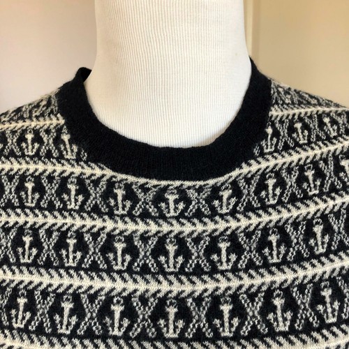 EUC A.L.C. Wool Jacquard Anchor Pattern Navy & White Long Sleeve Sweater SZ S/P Item image 3