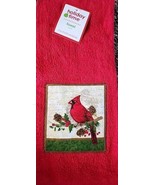 Holiday Time Dish Towel Hand Cardinal On Red 15&quot; X 25&quot; - £3.67 GBP