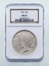 1923 Silver Peace Dollar Graded by NGC as MS-63! Nice Coin - £61.58 GBP