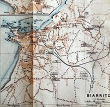 Map Biarritz Southern France Rare 1914 Lithograph WW1 Era WHBS - £31.23 GBP