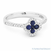 0.47 ct Round Cut Sapphire &amp; Diamond Pave 14k White Gold Right-Hand Flower Ring - £827.57 GBP