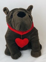 Dan Dee Collector’s Choice Brown Bulldog Plush Red Heart Stuffed Animal Toy - £17.85 GBP