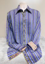 Vintage Robert Graham Purple Blue Green Stripe  Flip Cuff Shirt Men’s Large - £27.58 GBP