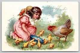 Loving Easter Greetings Girl Feeding Chicks And Hen Tuck Udb Postcard O25 - £7.04 GBP