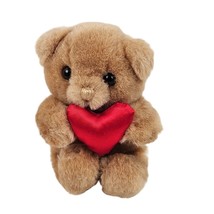 Russ Berrie Teddy Bear Plush Red SatinHeart 6 in Polyester Fiber Vintage - £10.12 GBP