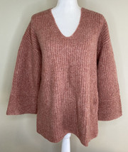 Madewell NWT Oversize V Neck Rib Pullover wide Sleeve Sweater Size S In Pink B4 - £29.72 GBP