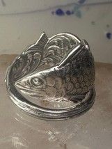 Fish spoon ring size 6.50 adjustable fishermen sterling silver band f - £52.04 GBP