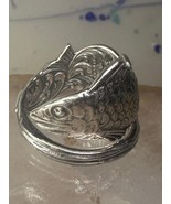 Fish spoon ring size 6.50 adjustable fishermen sterling silver band f - $67.32