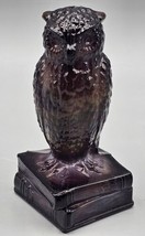 VTG Degenhart Glass Black &amp; Brown Slag Swirl Wise Owl Books Figurine Paperweight - £112.10 GBP