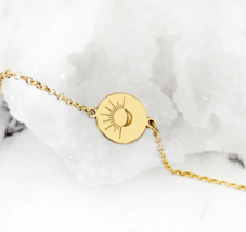 14K 9K Gold Sun and Moon Bracelet,Crescent moon Bracelet,Celestial Jewelry,Gift - £174.57 GBP+