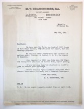 c.1921 M.T. Branscombe Inc. Alcohol Chemicals Sales Document Letter New ... - £10.77 GBP