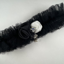 Wedding Garter Prom Bridal Black Lillian Rose Tulle Black &amp; White Satin Roses - £10.04 GBP