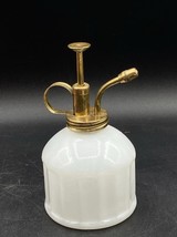 Ribbed White Milk Glass Floral Plant Mister Sprayer Brass Hardware Vintage - $29.69