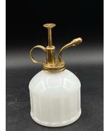 Ribbed White Milk Glass Floral Plant Mister Sprayer Brass Hardware Vintage - $29.69