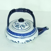 Vintage Collectable Cobalt Blue and White Gold Accent Ceramic Teapot 6&quot; ... - $39.59
