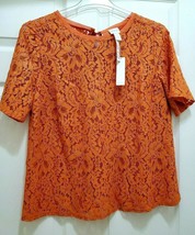 Chico’s Woman&#39;s Sz 1 or M Short Sleeve Foiled Lace Top Attached Tank Orange - £63.94 GBP