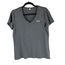 Under Armour Womens T Shirt Top HeatGear Loose V Neck Short Sleeve Gray M - $9.74