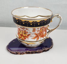 Vintage Cobalt Blue &amp; Gold Flora Mustache Cup Mug - £21.08 GBP