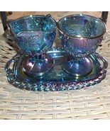3 Pc. Indiana Glass Blue Harvest Grape Carnival Glass Cream and Sugar Tr... - $934.51 MXN