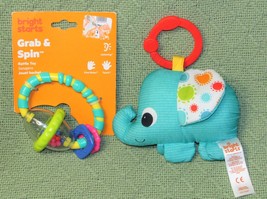 Bright Starts Grab N Spin Baby Toy w/BLUE Elephant Rattle Plush Crinkle Ears - $15.75