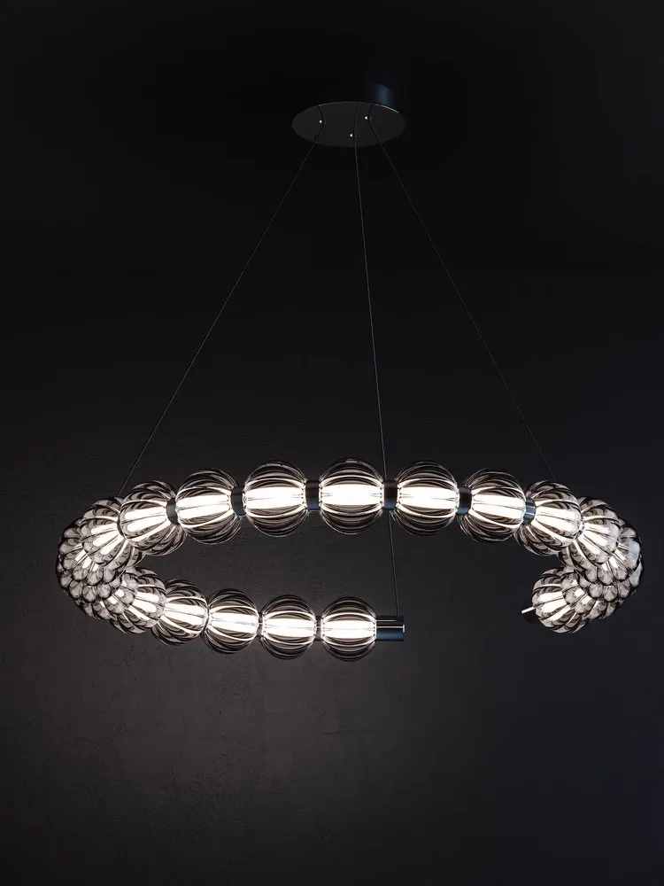 Nordic Led Grey Glass Pendant Lamp Round Living Room Creative Designer H... - $305.08+