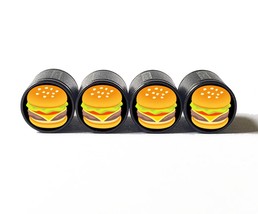 Cheeseburger Emoji Tire Valve Stem Caps - Black Aluminum - Set of Four - £12.56 GBP