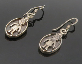 925 Sterling Silver - Vintage Little Girl Oval Dark Tone Dangle Earrings- EG7605 - £24.81 GBP